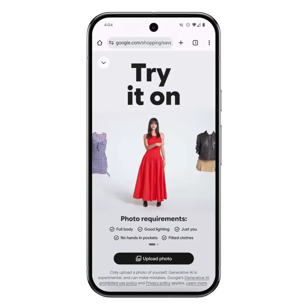 Google Shopping Try-On feature showing virtual try-on experience
