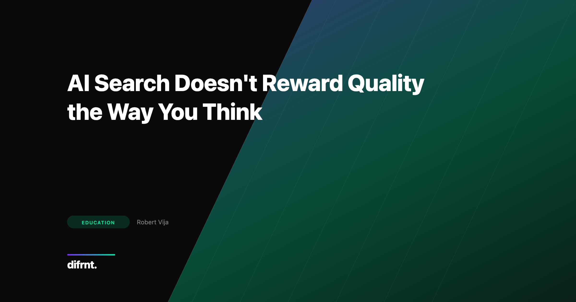 Graphic illustration for the article about content quality in AI Search with diagonal elements in purple and green