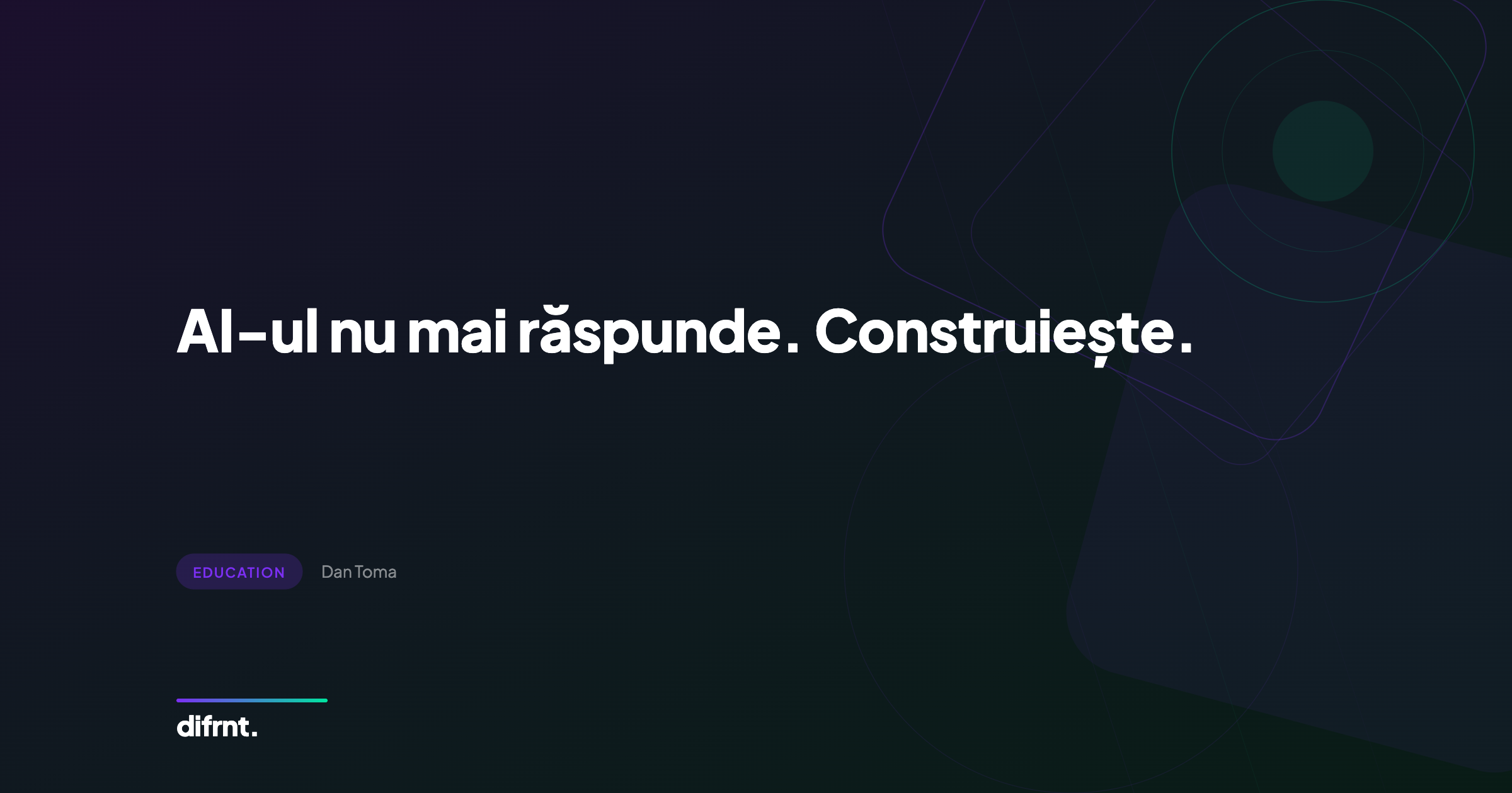 Ilustrație abstractă geometrică reprezentând tranziția de la răspunsuri AI text la interfețe interactive