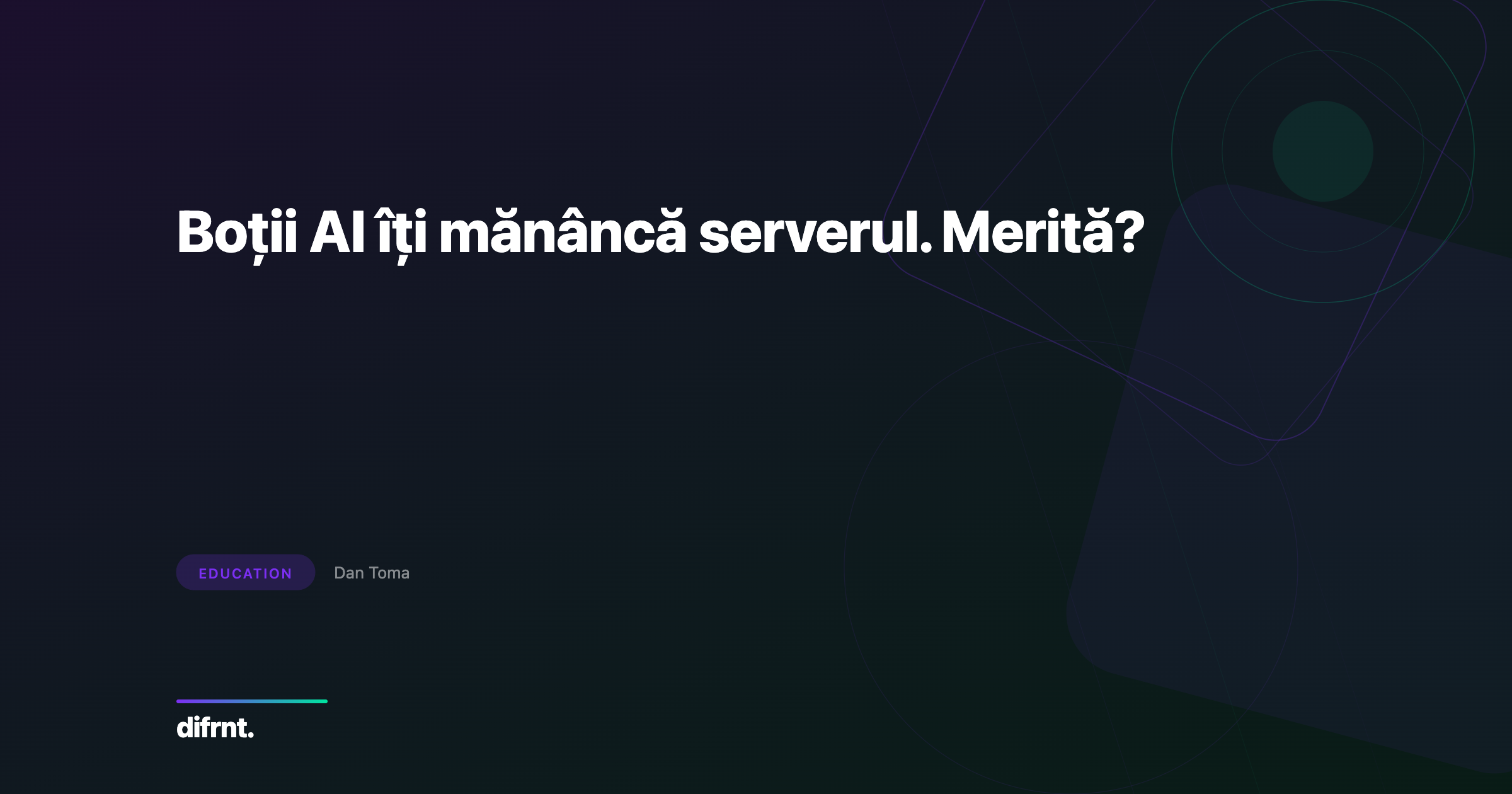 Ilustrație abstractă cu forme geometrice pe fundal închis reprezentând gestionarea traficului de boți AI pe website-uri