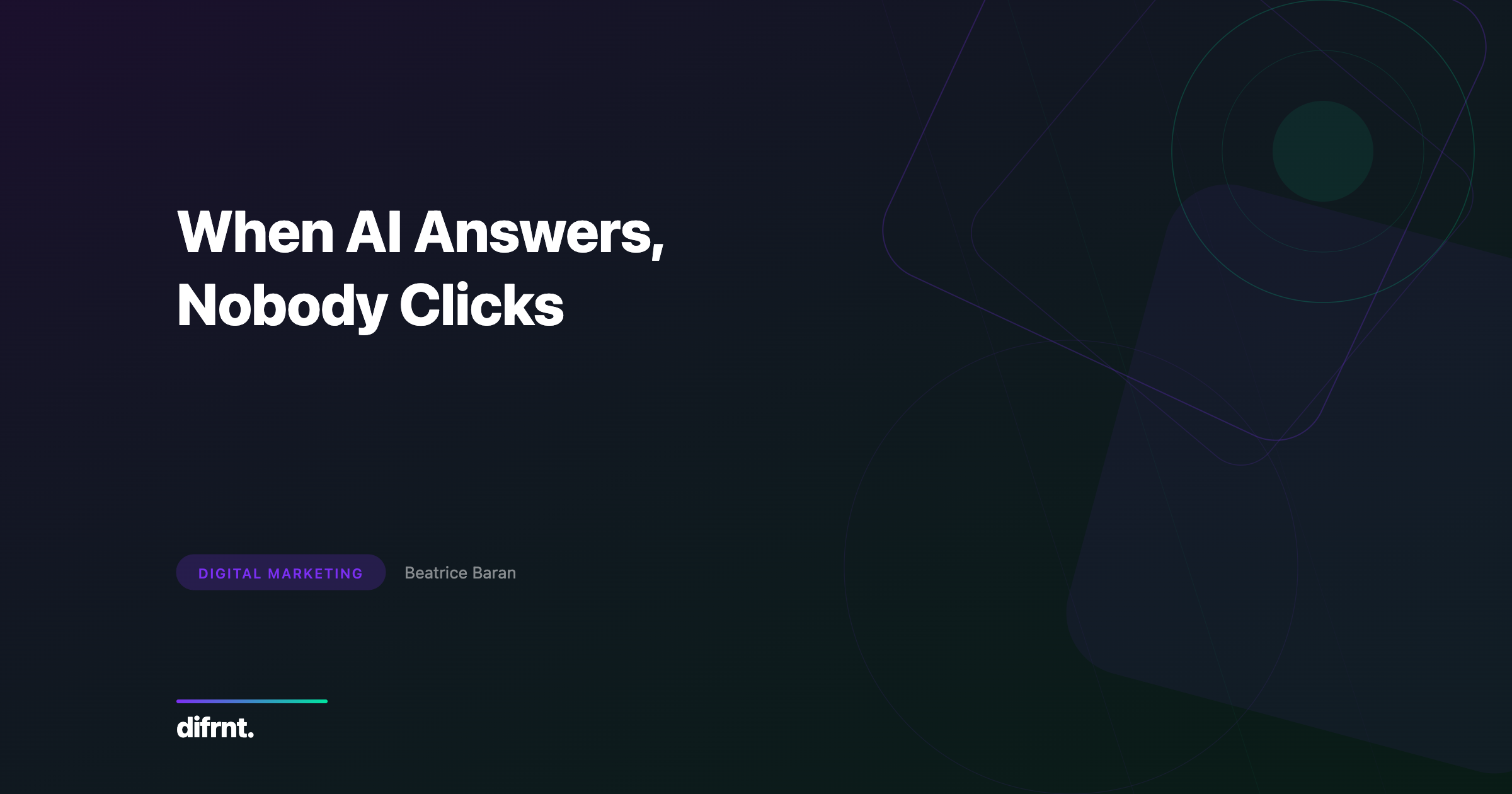 Abstract graphic representing the decline of click-through rates in AI search engines, with geometric elements in difrnt. brand colors