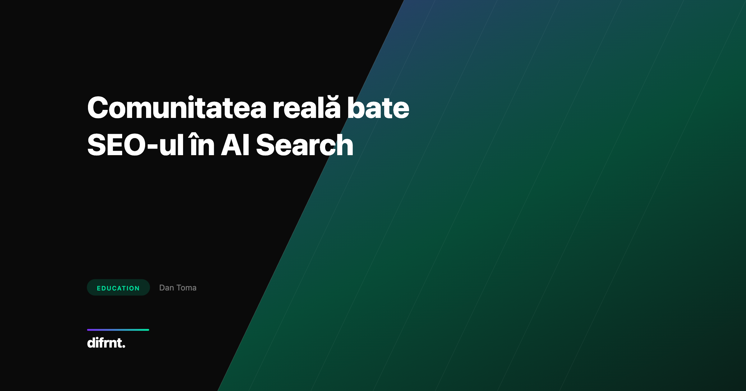 Ilustrație diagonală abstractă în culorile difrnt despre comunitate și vizibilitate AI în Search