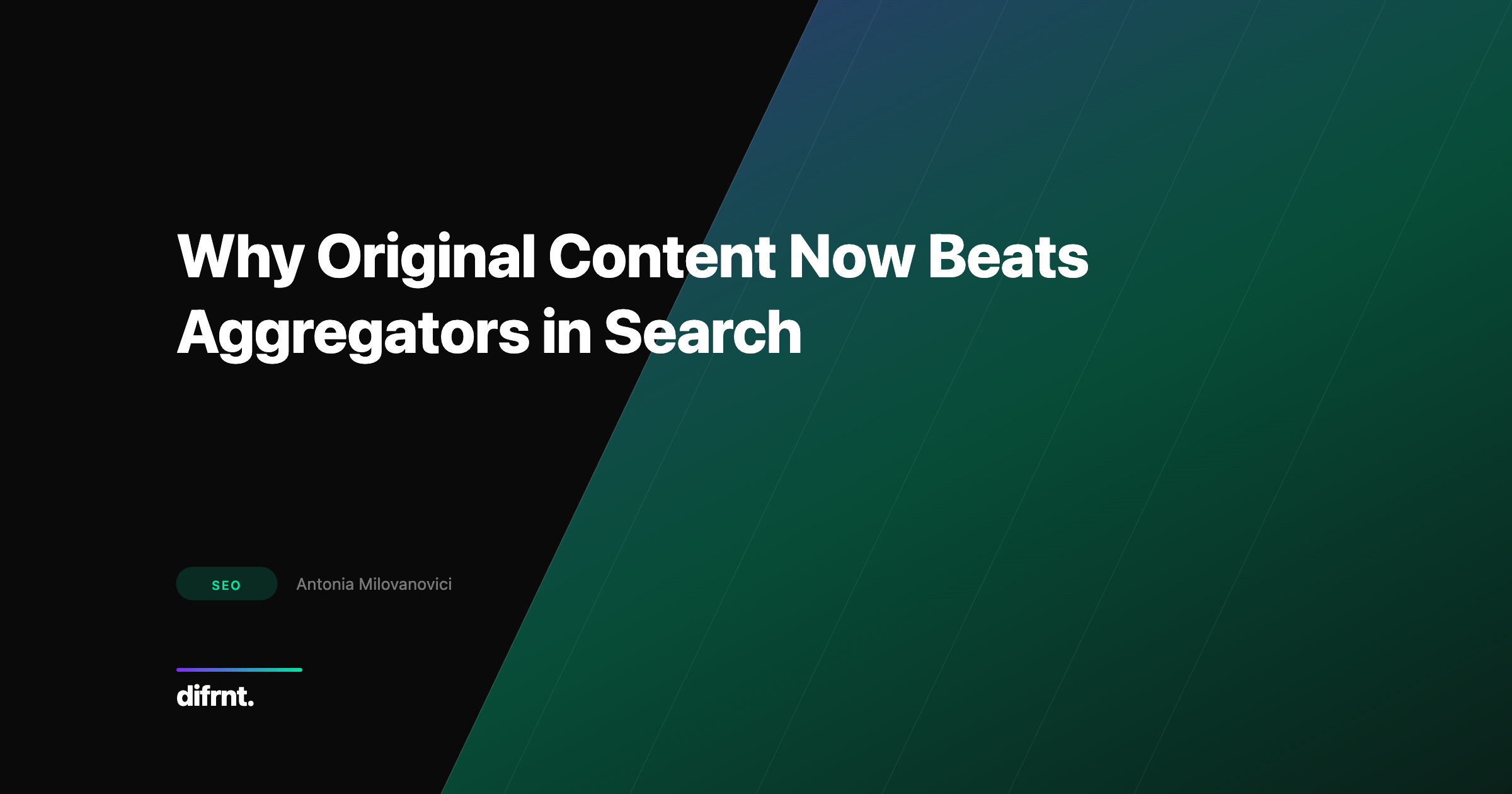 Conceptual illustration showing original content outranking aggregator platforms in Google Search visibility