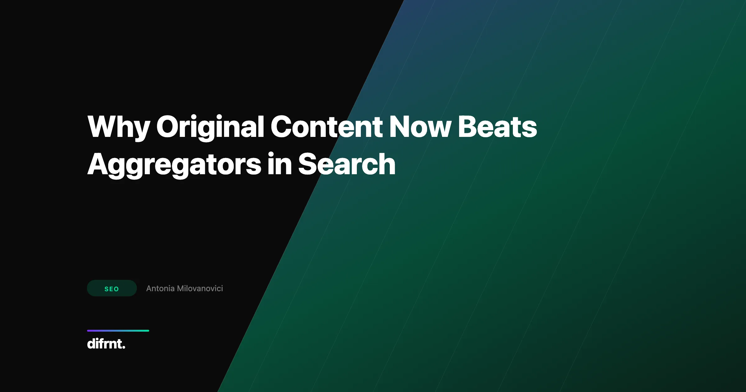 Conceptual illustration showing original content outranking aggregator platforms in Google Search visibility