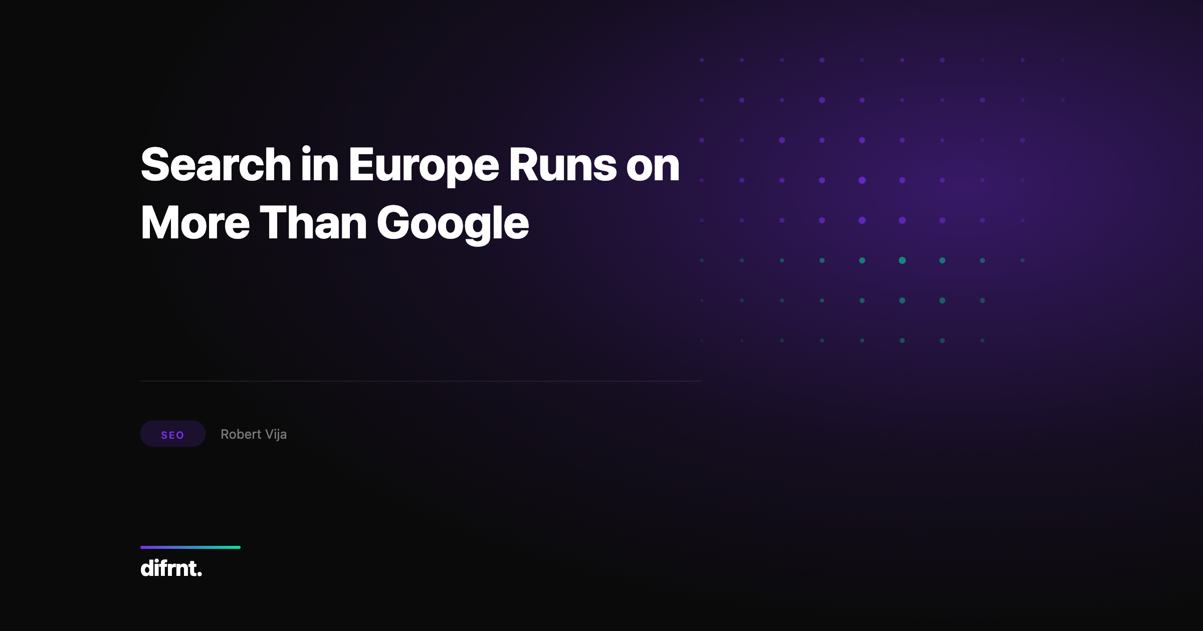 European search strategy: local engines, marketplaces, and DMA regulations on a dark background with purple and green accents