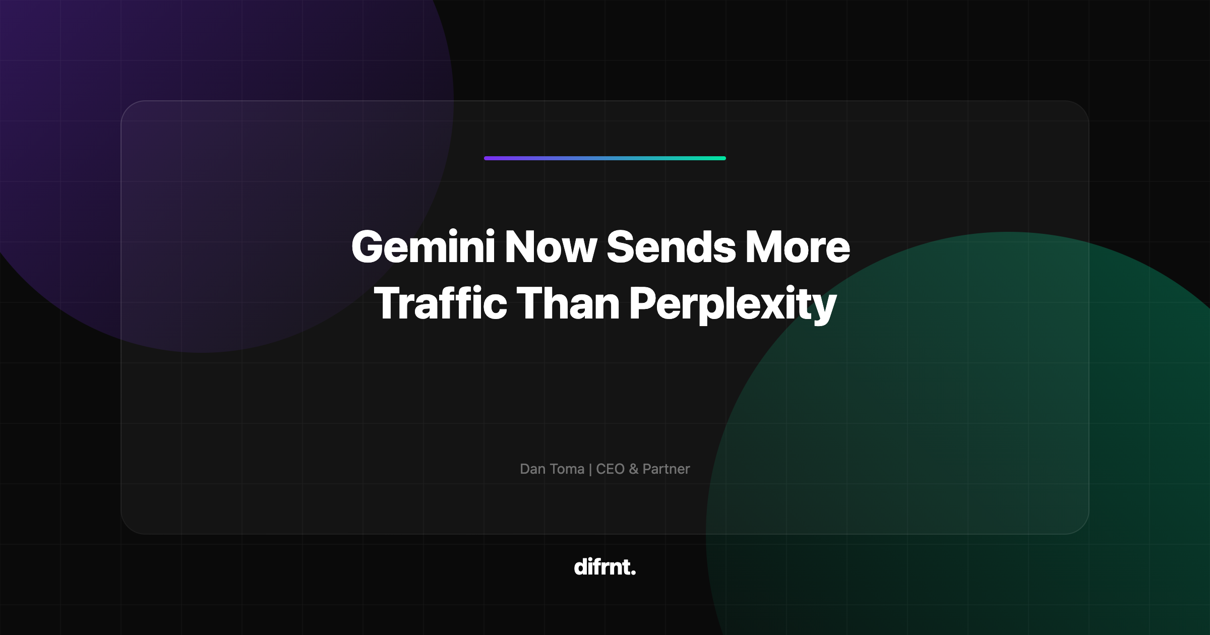 Geometric graphic illustration with purple and green gradients about referral traffic from AI search engines