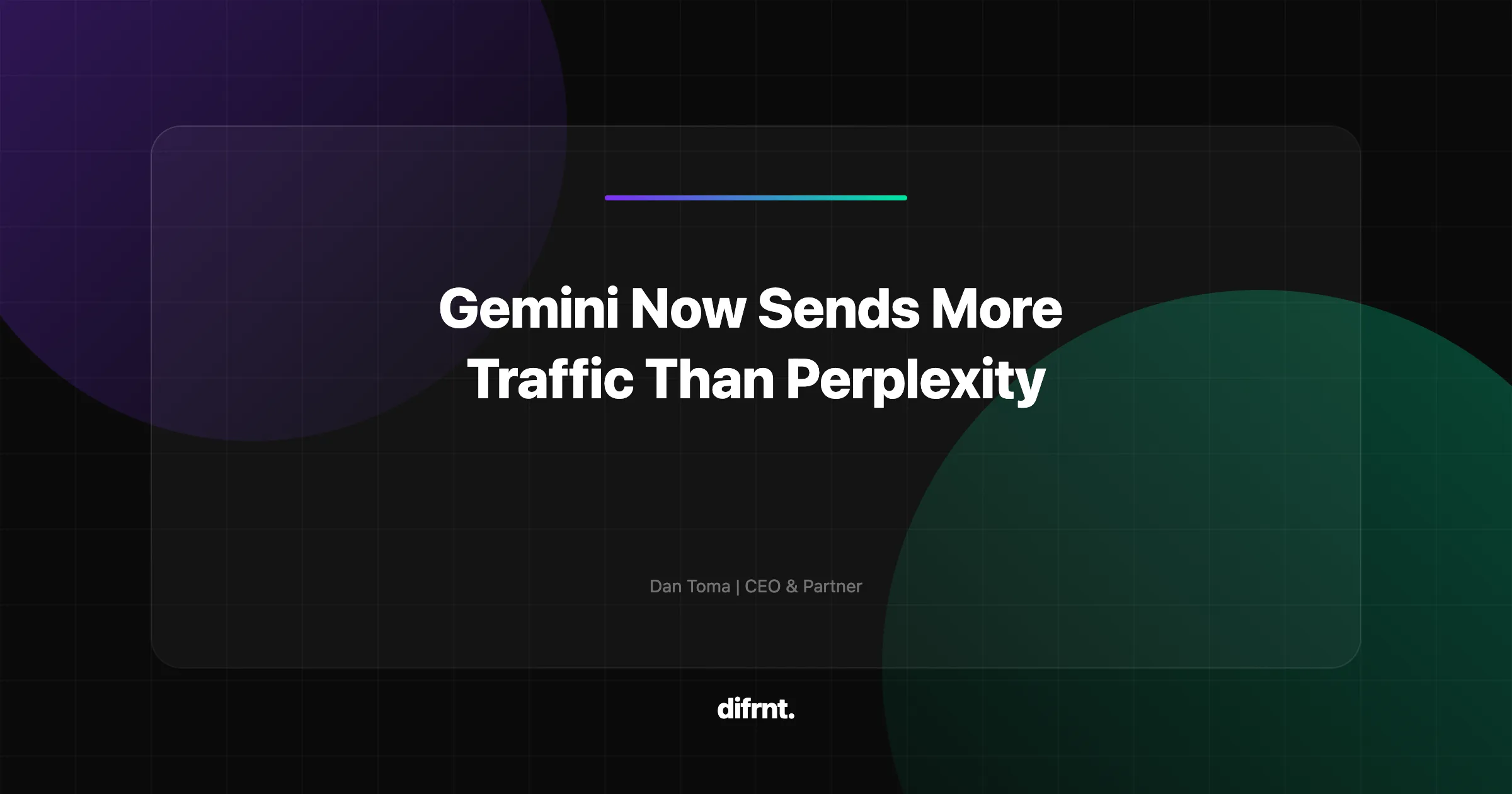 Geometric graphic illustration with purple and green gradients about referral traffic from AI search engines