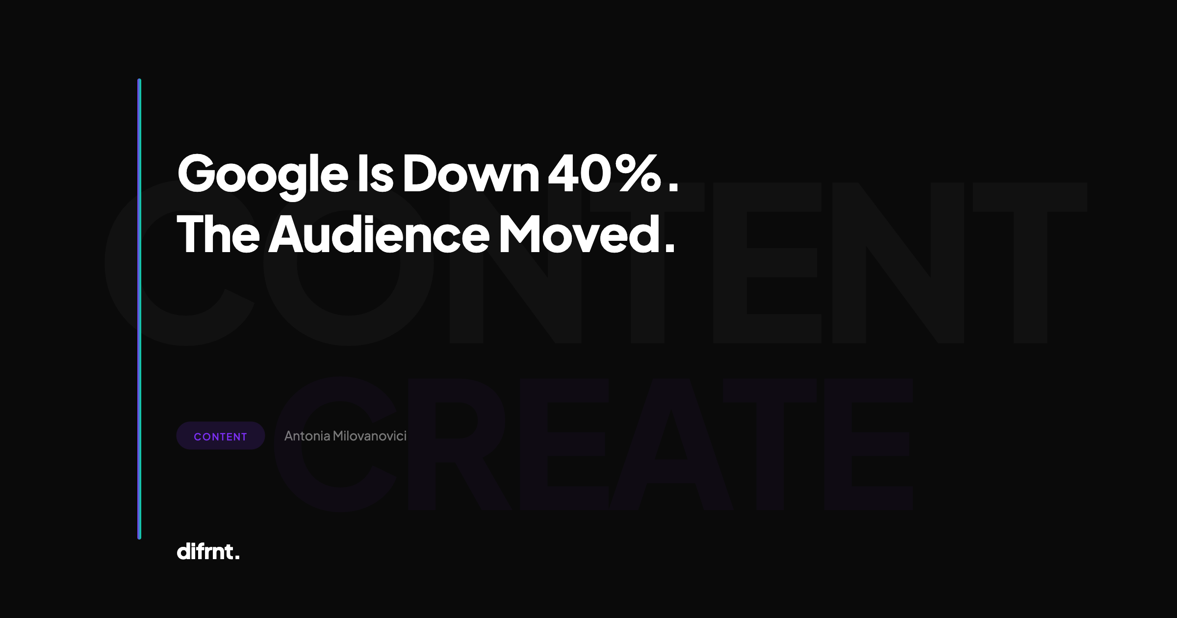 Graphic illustration showing Google's 40% traffic decline and audience migration to alternative channels, difrnt. theme