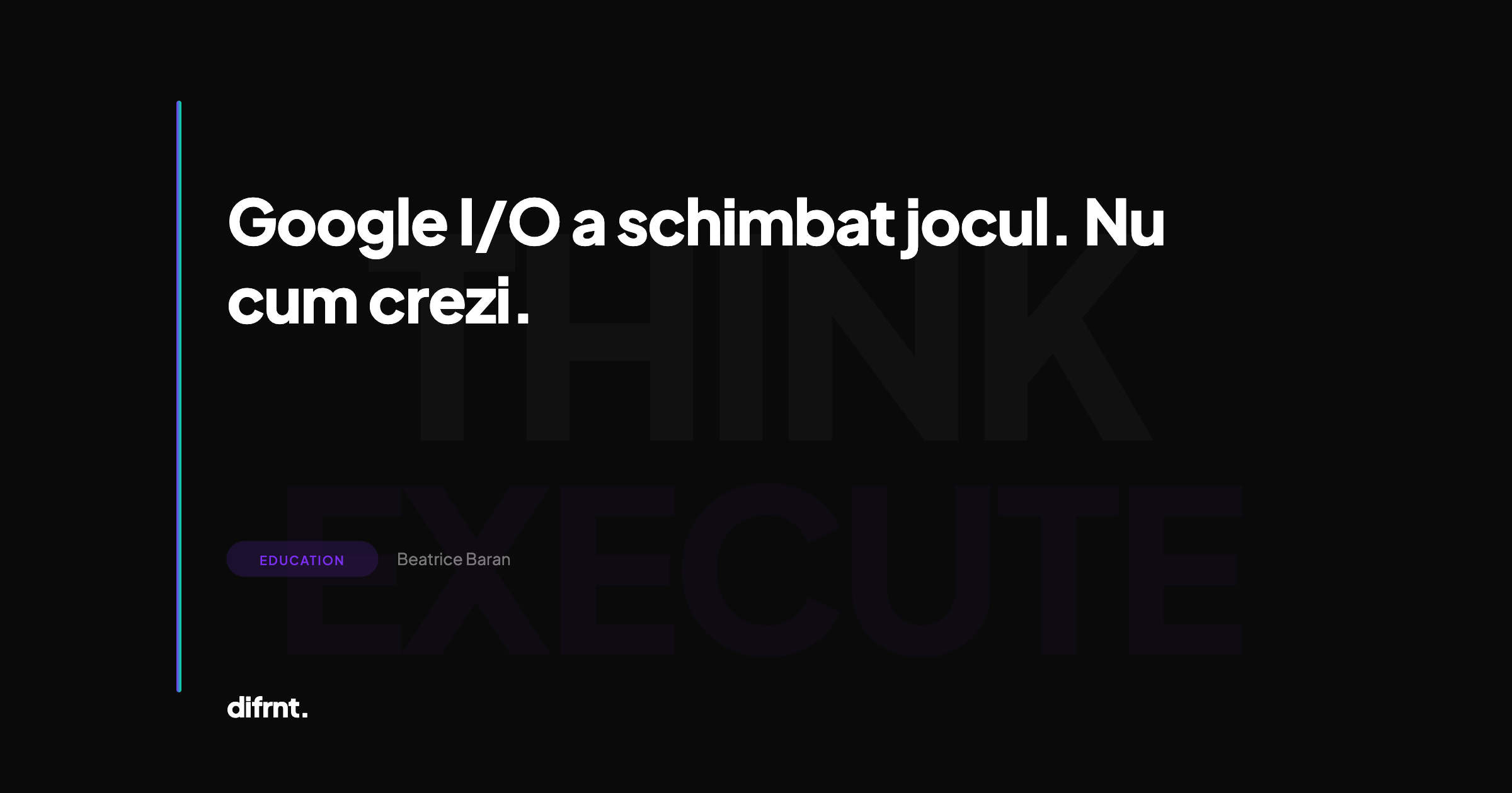 Ilustrație abstractă despre impactul strategic al Google I/O 2026 asupra SEO pe fundal întunecat cu accente purple și verde difrnt.
