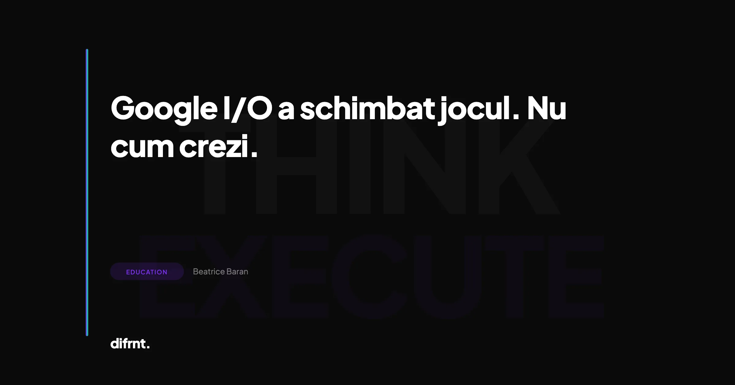 Ilustrație abstractă despre impactul strategic al Google I/O 2026 asupra SEO pe fundal întunecat cu accente purple și verde difrnt.