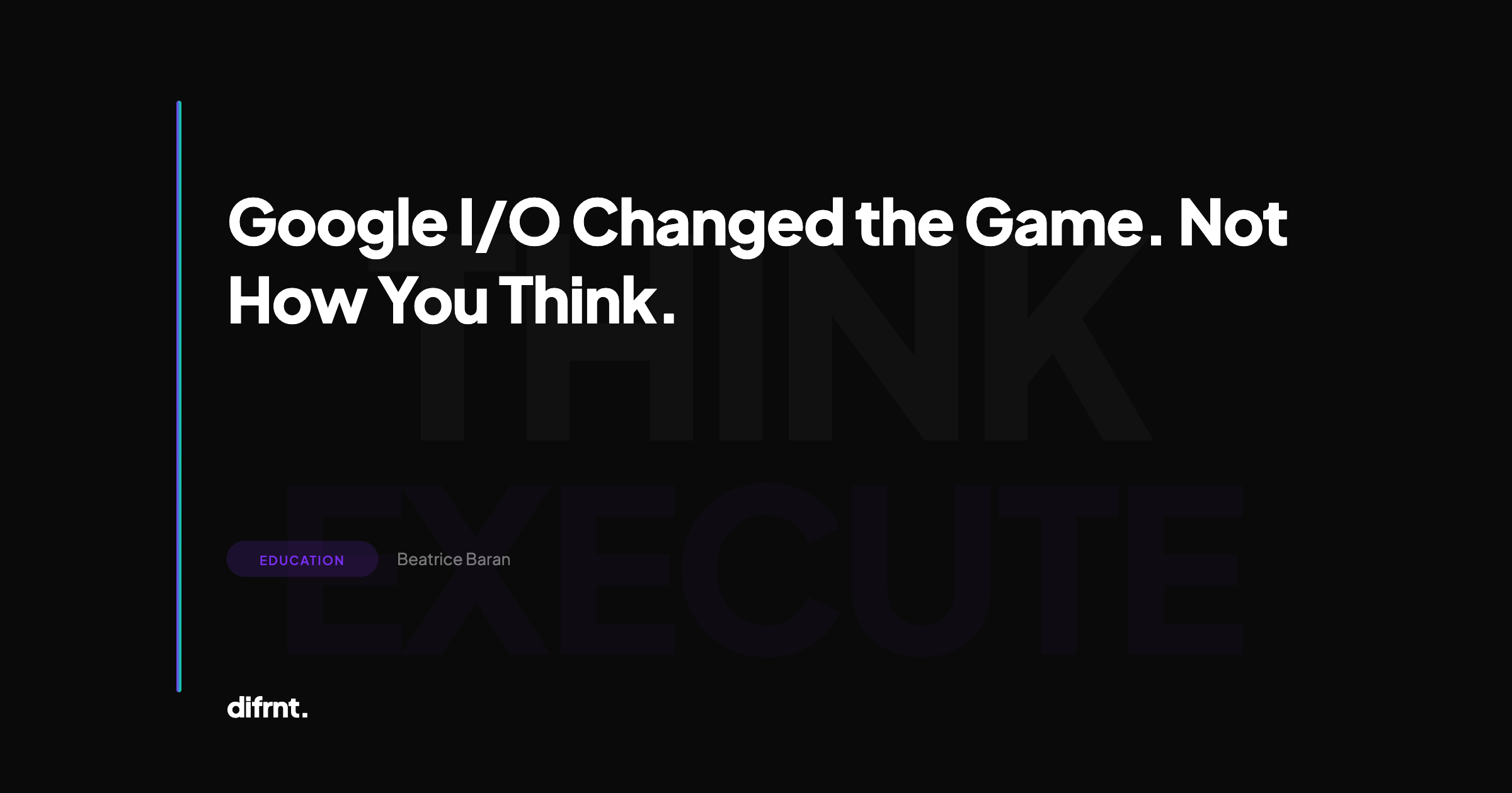 Abstract illustration of the strategic impact of Google I/O 2026 on SEO on dark background with purple and green difrnt. accents