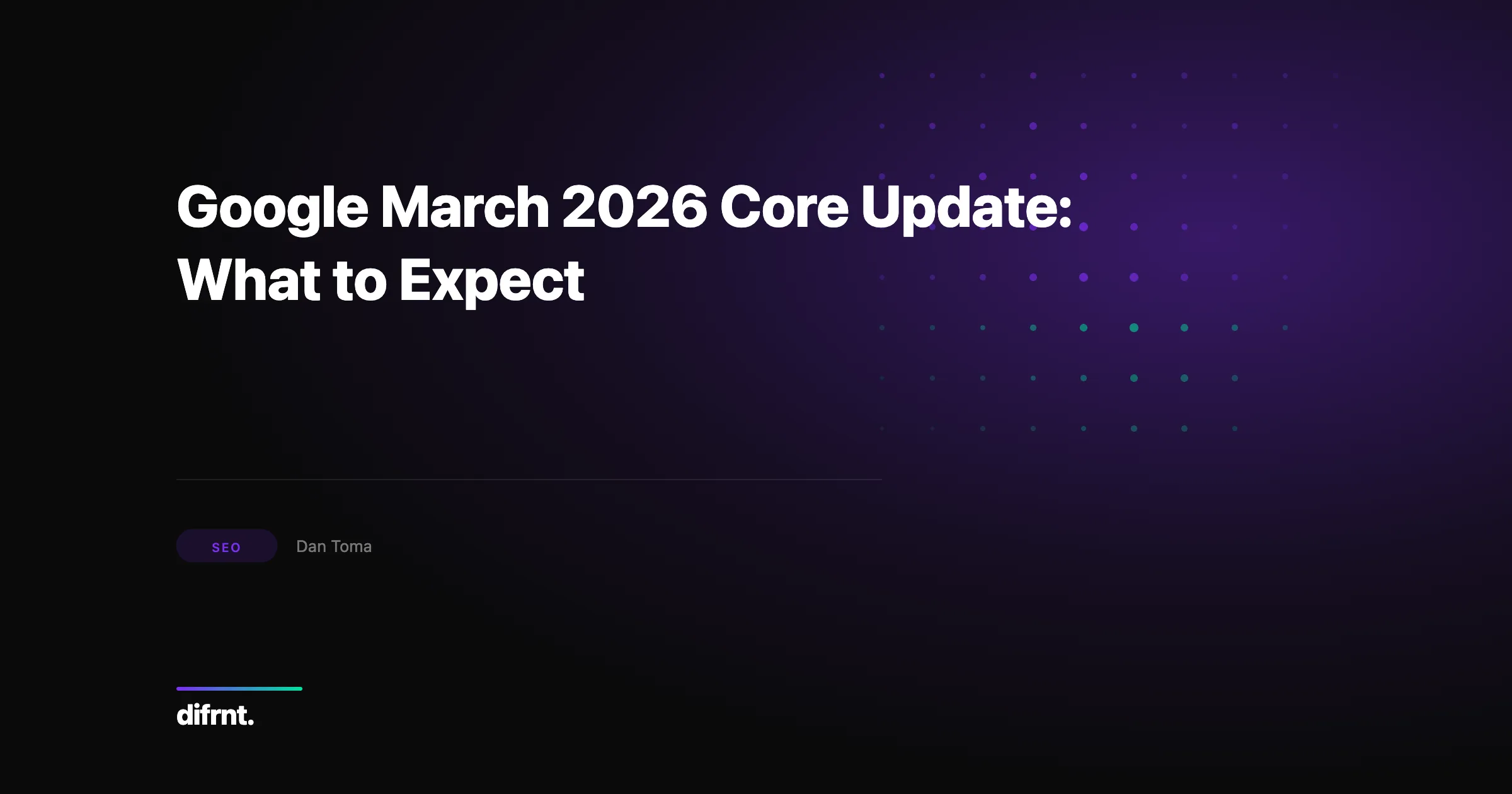 Graphic illustration with diagonal elements and purple-green gradients for the Google March 2026 Core Update article