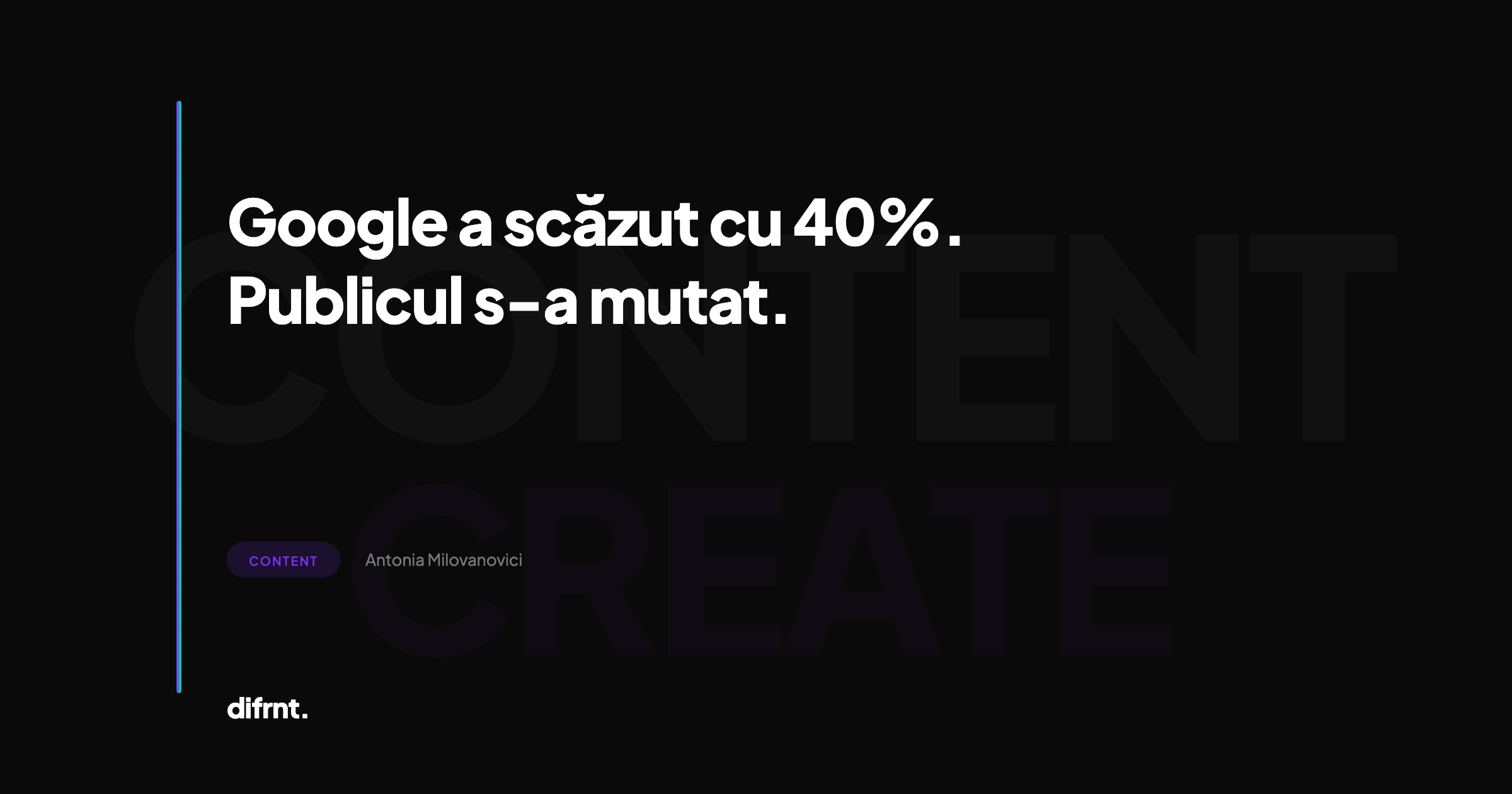 Ilustrație grafică despre scăderea traficului Google cu 40% și migrarea publicului spre alte canale, temă difrnt.