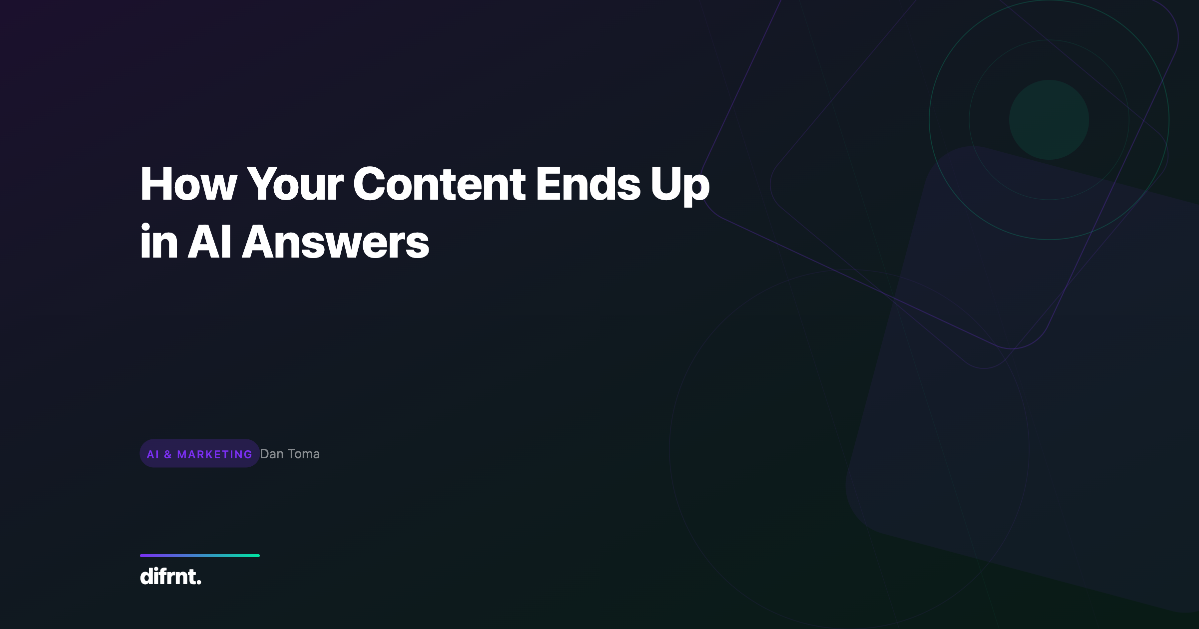 Geometric graphic illustration with purple and green gradients for the article about Answer Engine Optimization and AI visibility