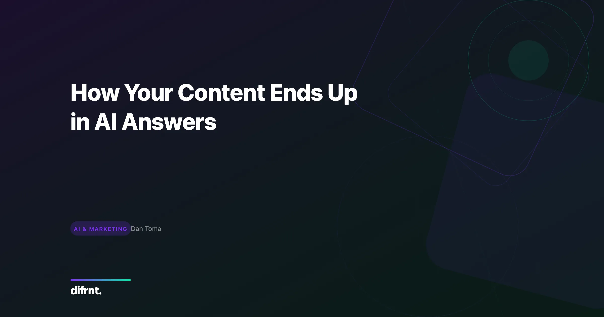 Geometric graphic illustration with purple and green gradients for the article about Answer Engine Optimization and AI visibility