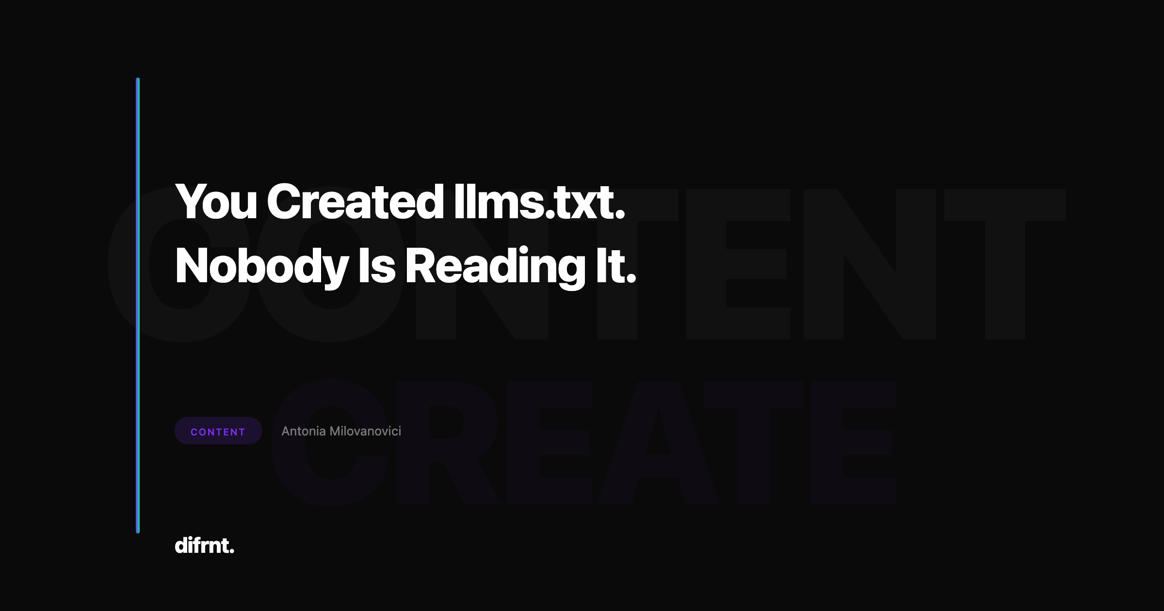 Illustration about llms.txt files being ignored by AI engines, featuring difrnt. brand design elements