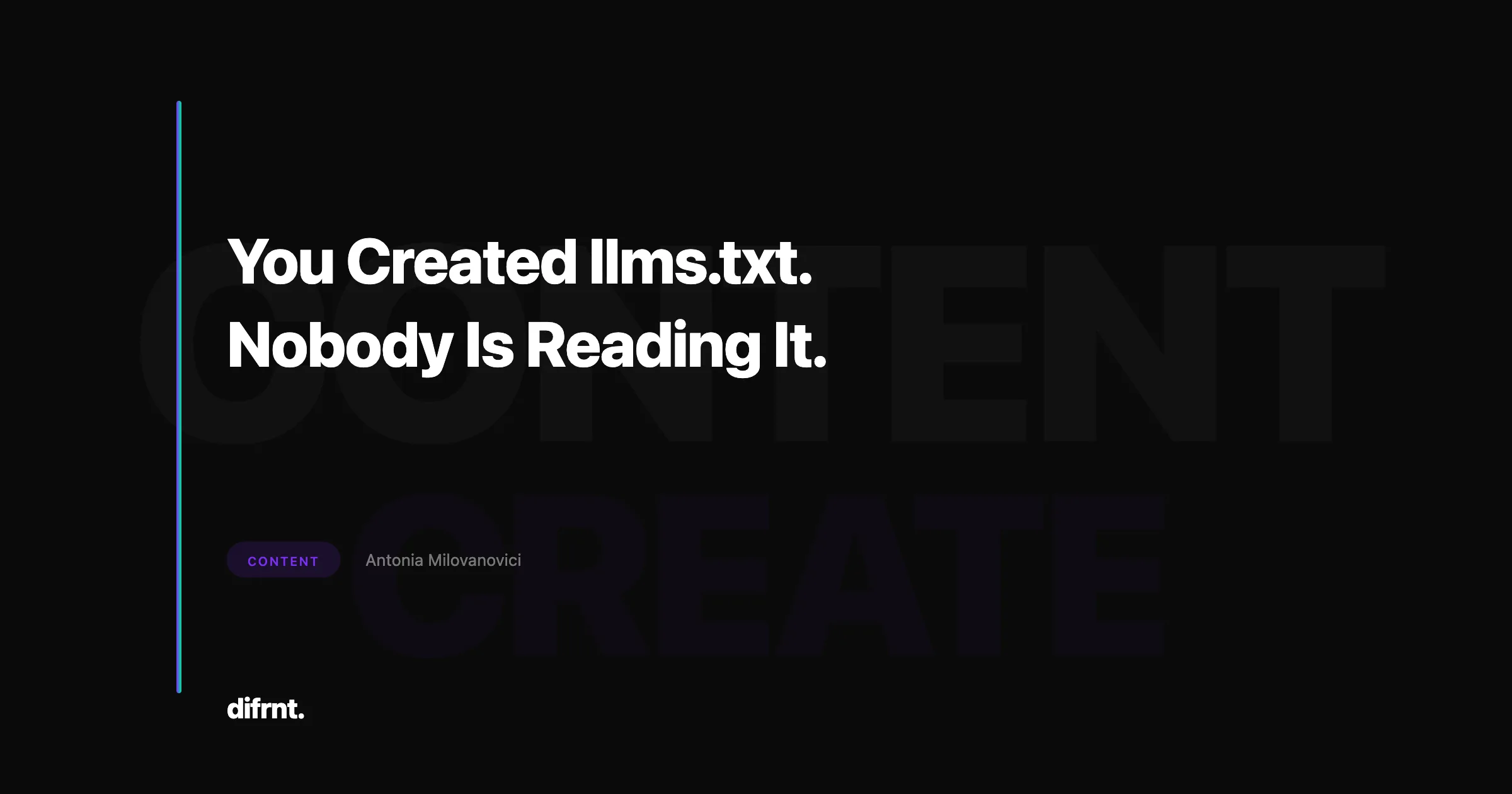 Illustration about llms.txt files being ignored by AI engines, featuring difrnt. brand design elements