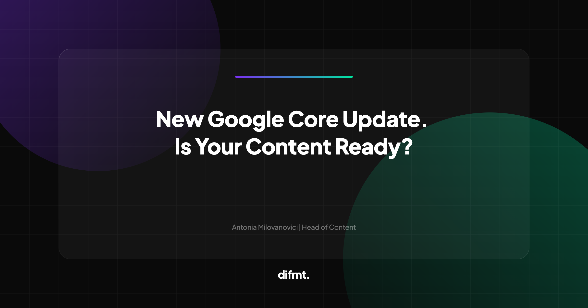 Abstract illustration of web content evaluation during a Google core update on dark background with purple and green difrnt. accents