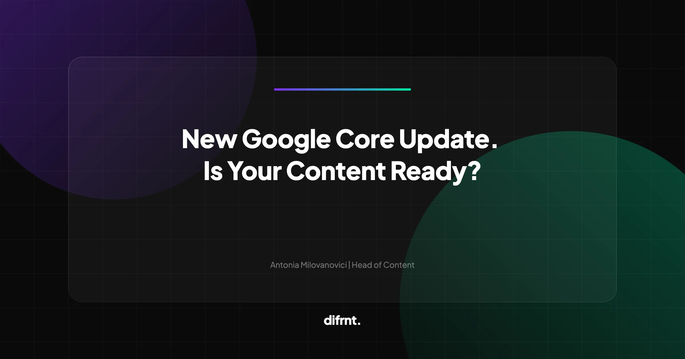 Abstract illustration of web content evaluation during a Google core update on dark background with purple and green difrnt. accents