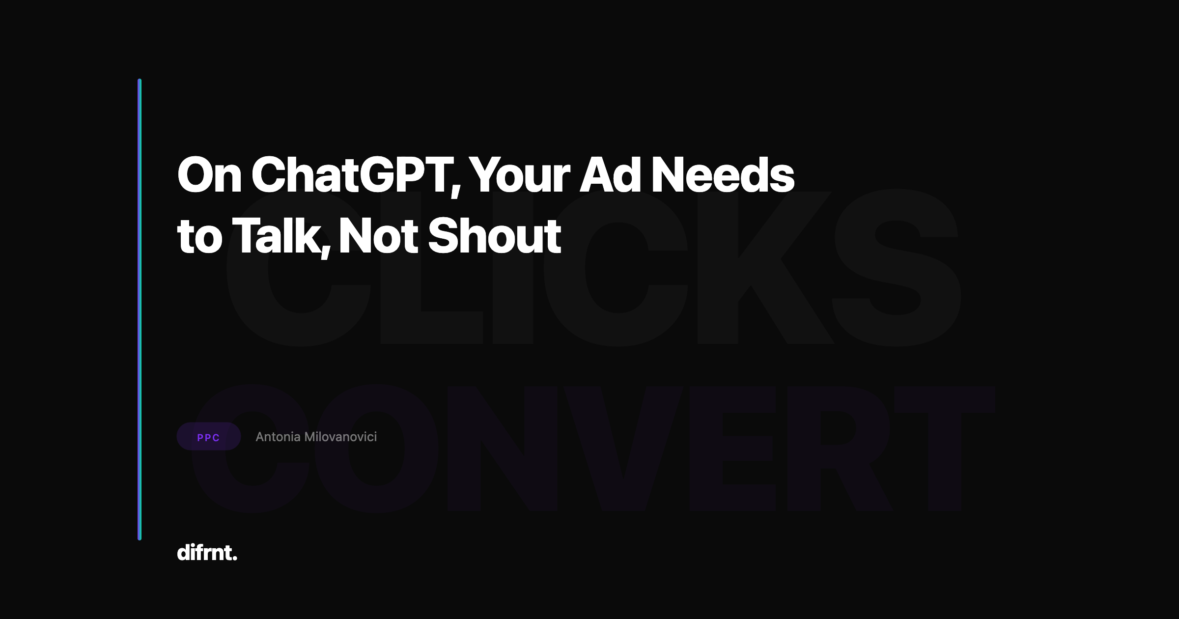 Abstract graphic illustration with purple and green shapes on dark background, representing conversational advertising on ChatGPT