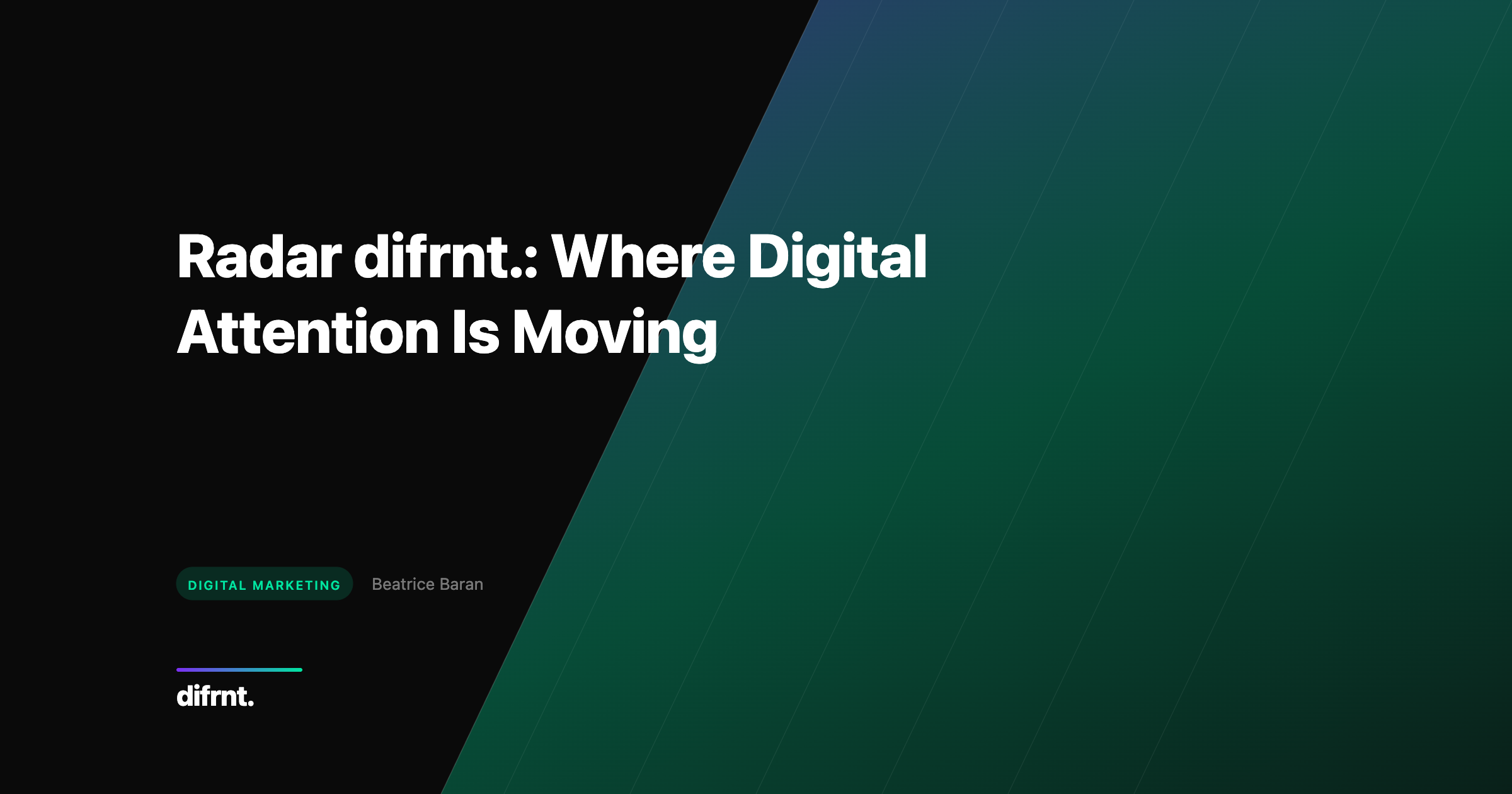 Abstract illustration with organic flow lines and purple-green gradient representing digital marketing trends and shifts