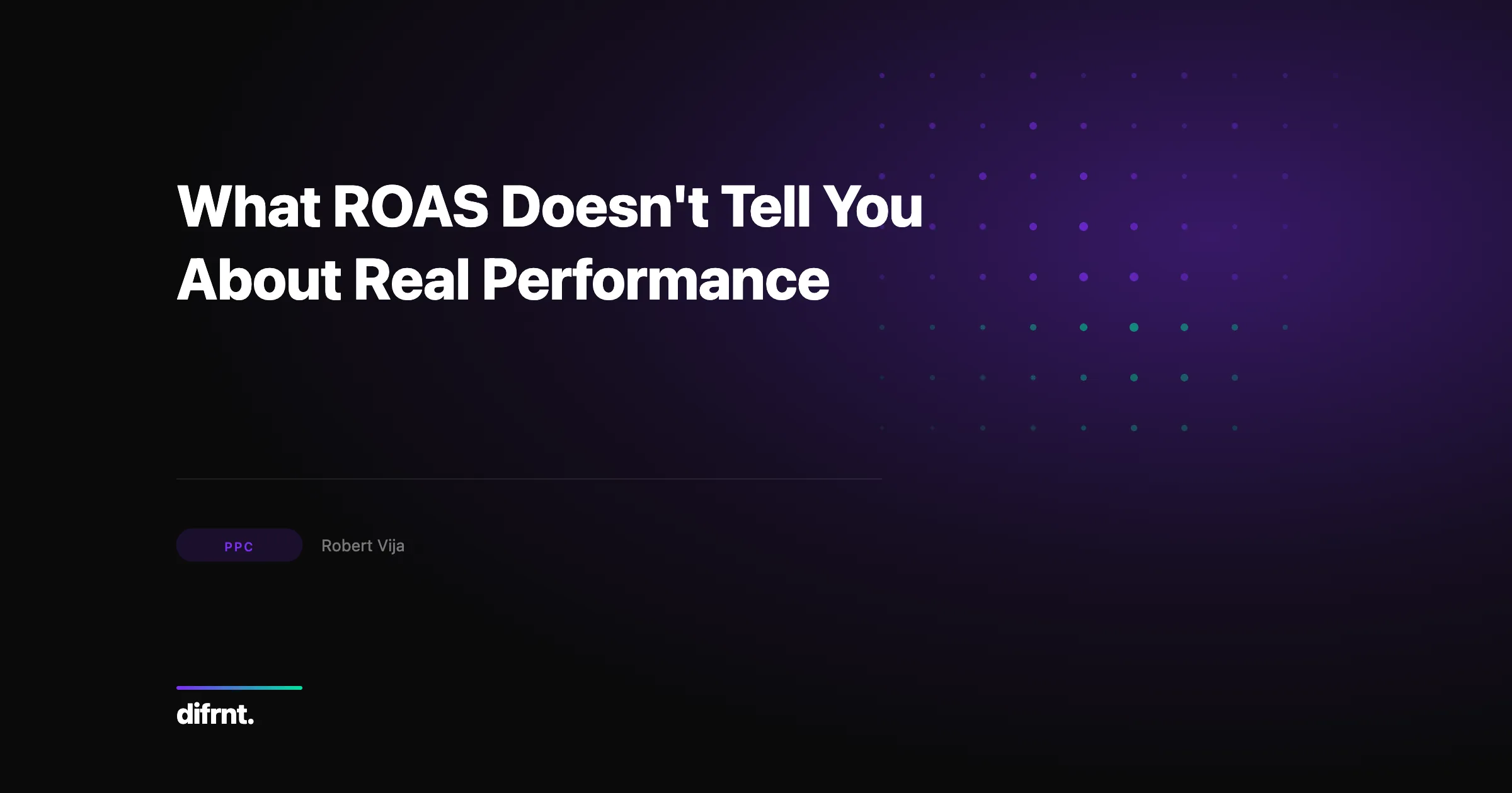 Conceptual graphic showing performance marketing metrics beyond ROAS on dark background with purple and green accents