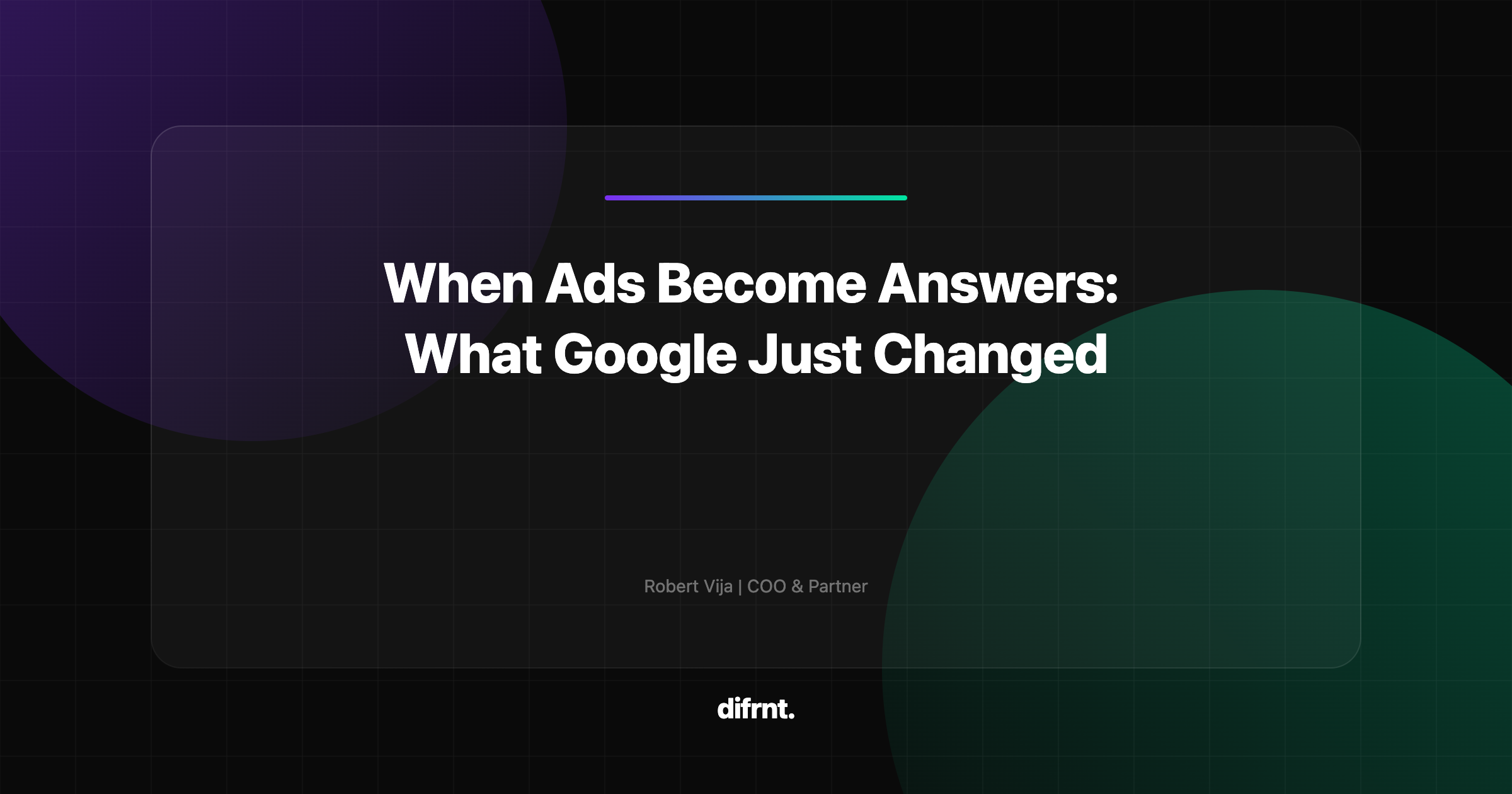 Abstract illustration of new Google ad formats in AI Mode on dark background with purple and green accents