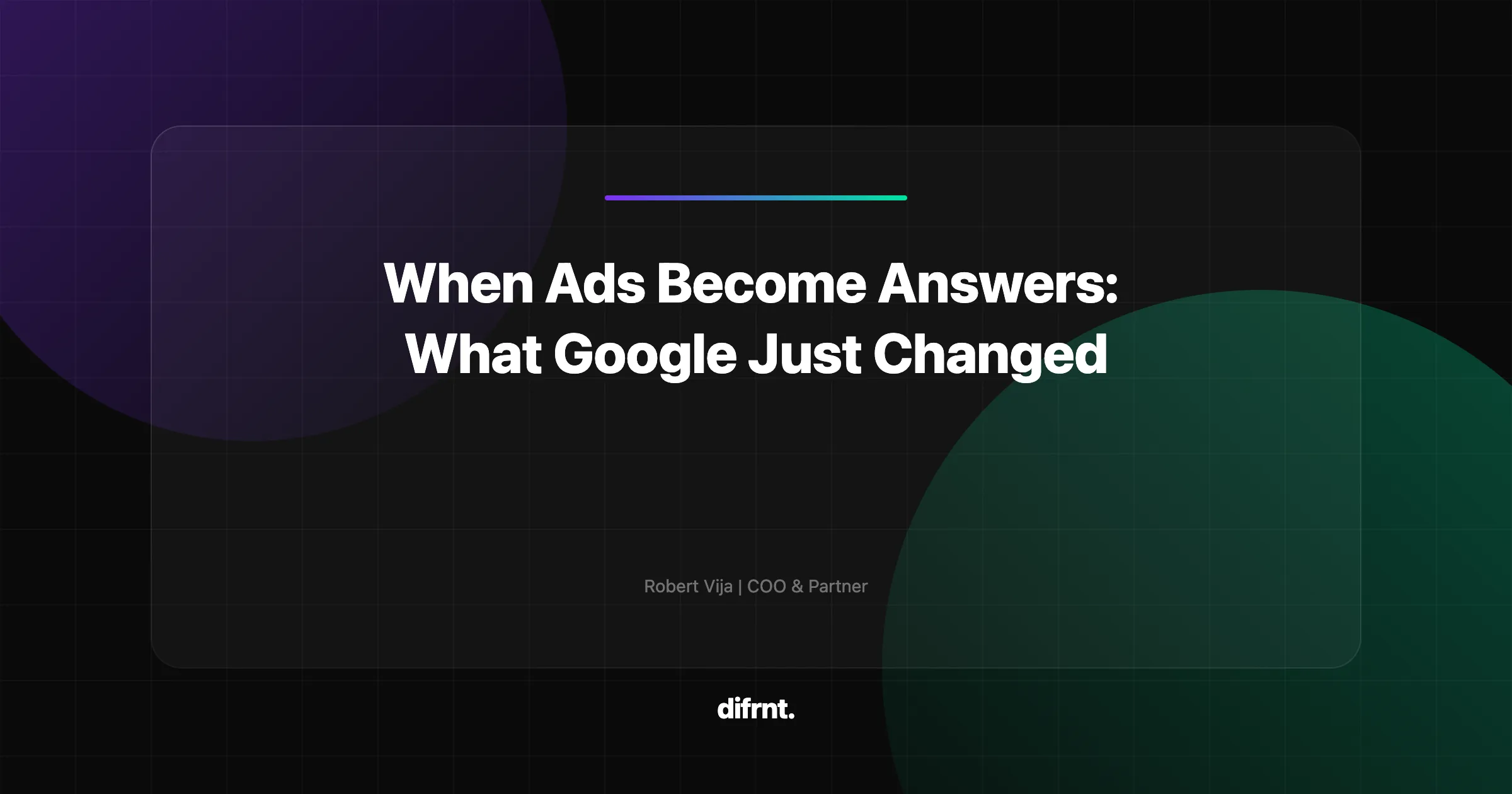 Abstract illustration of new Google ad formats in AI Mode on dark background with purple and green accents