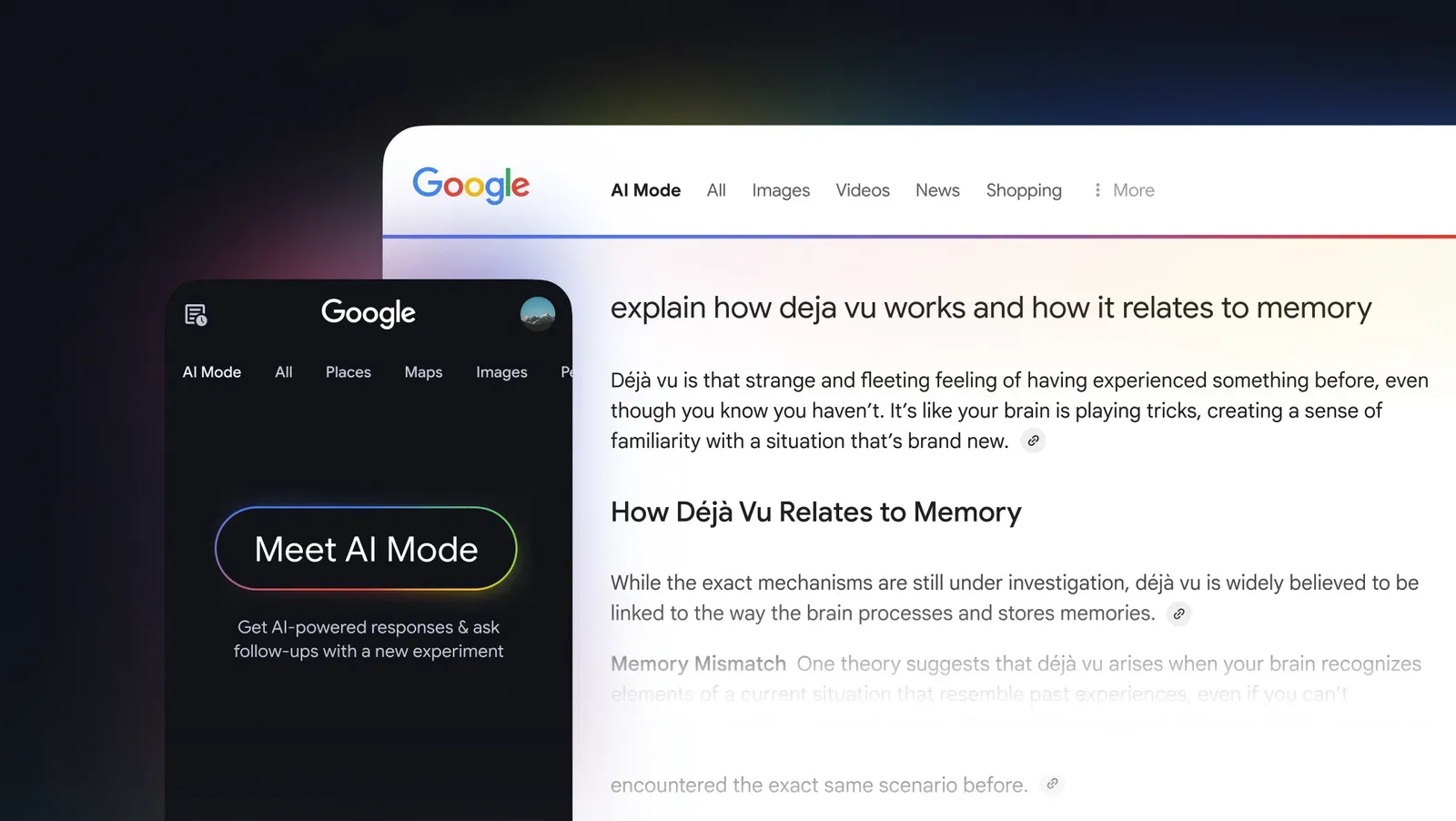 Google AI Mode interface showing conversational search experience